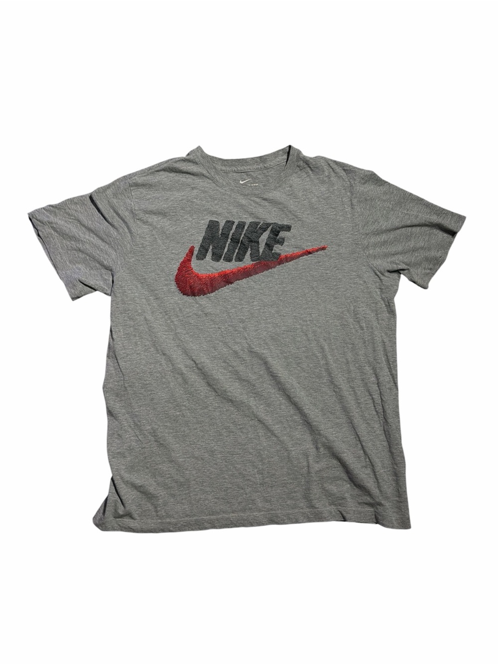 Nike Graphic Logo T-Shirt Men’s Large Gray Red Swoosh Cotton Casual Tee